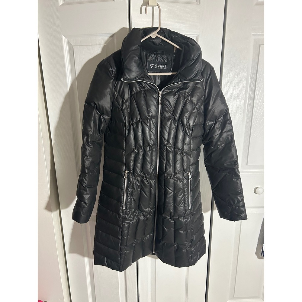 Guess Los Angeles Womens Black Longline Puffer Coat Down Fill Quilted Jacket M